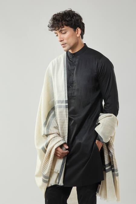 Shop Taroob Ivory Checkered Wool Shawl Online at Aza Fashions Shop_Taroob_Ivory Checkered Wool Shawl_Online_at_Aza_Fashions