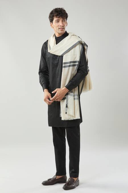 Taroob Ivory Checkered Wool Shawl at Aza Fashions Taroob_Ivory Checkered Wool Shawl_at_Aza_Fashions