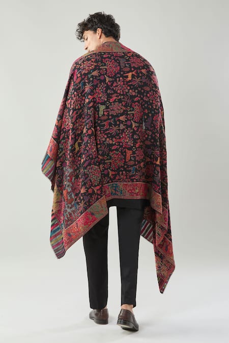 Taroob_Black Kaani Woollen Shawl_Online_at_Aza_Fashions