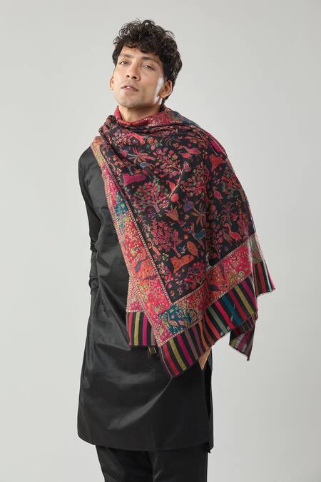 Buy_Taroob_Black Kaani Woollen Shawl_Online_at_Aza_Fashions