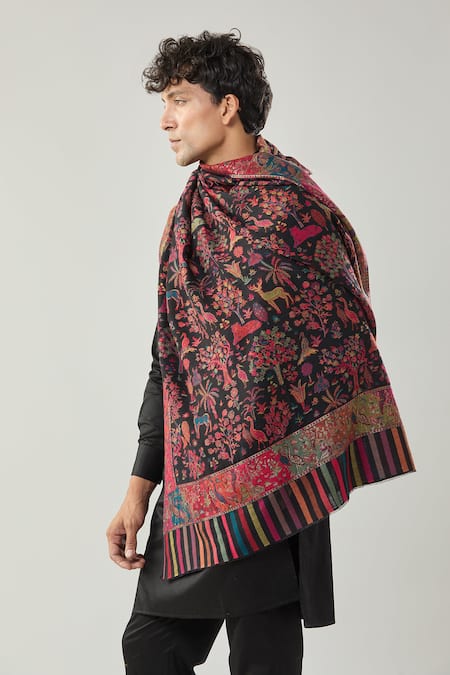 Shop_Taroob_Black Kaani Woollen Shawl_Online_at_Aza_Fashions