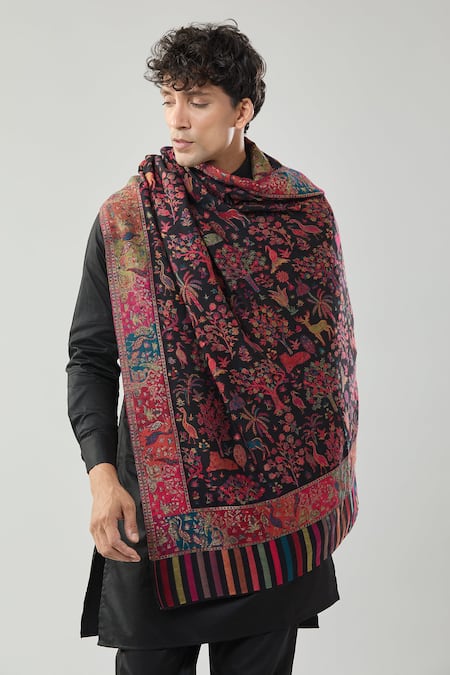 Taroob_Black Kaani Woollen Shawl_at_Aza_Fashions
