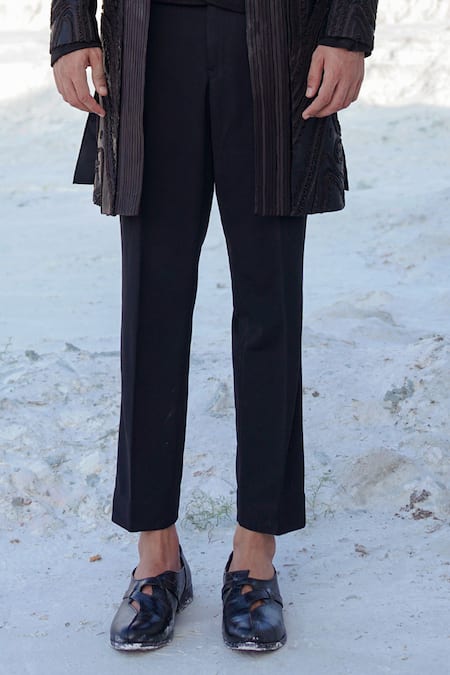 Buy_Ankur J_Black Crepe Embroidery Drape Shirt And Pants Set _Online_at_Aza_Fashions