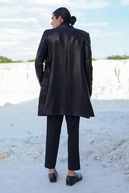 Shop_Ankur J_Black Crepe Embroidery Drape Shirt And Pants Set _at_Aza_Fashions