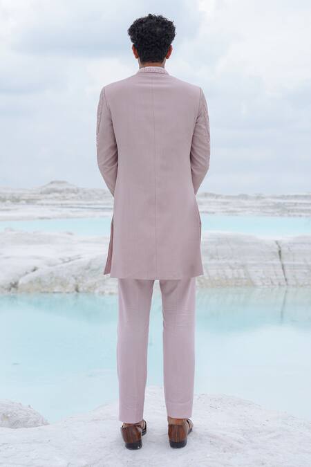 Shop_Ankur J_Pink Canvas, Crepe Embroidery Haze Cavali Silk Indo With Shirt Pants _at_Aza_Fashions