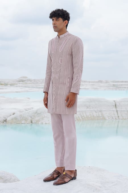 Buy_Ankur J_Pink Canvas, Crepe Embroidery Haze Cavali Silk Indo With Shirt Pants _Online_at_Aza_Fashions