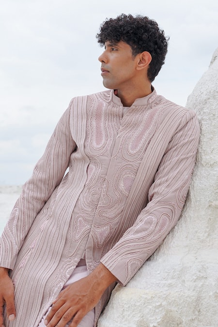 Buy_Ankur J_Pink Canvas, Crepe Embroidery Haze Cavali Silk Indo With Shirt Pants 