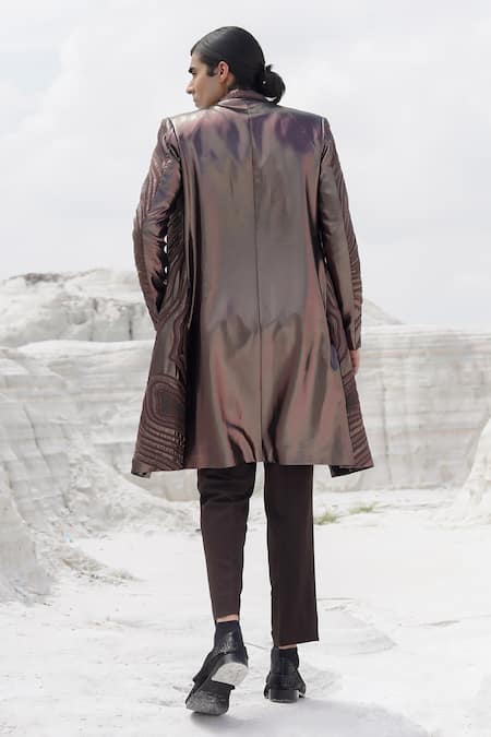 Shop_Ankur J_Brown Silk, Crepe Embroidery Ethnowave Sherwani Pant Set _at_Aza_Fashions