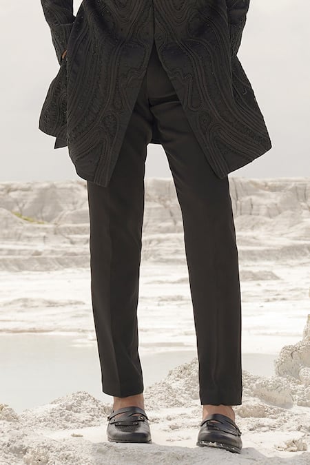 Buy_Ankur J_Black Satin, Crepe Embroidery Soda Indo Sherwani Set _Online_at_Aza_Fashions