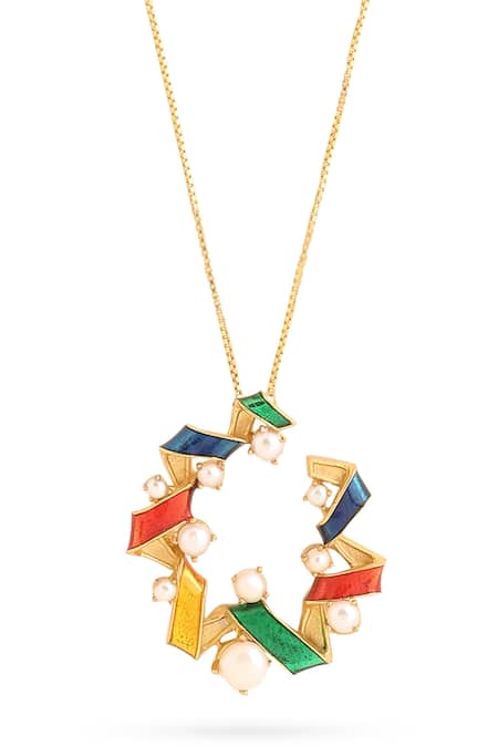 Buy Kicky & Perky Gold Plated Contemporary Moissanite Pendant Necklace Online at Aza Fashions Buy_Kicky & Perky_Gold Plated Contemporary Moissanite Pendant Necklace _Online_at_Aza_Fashions