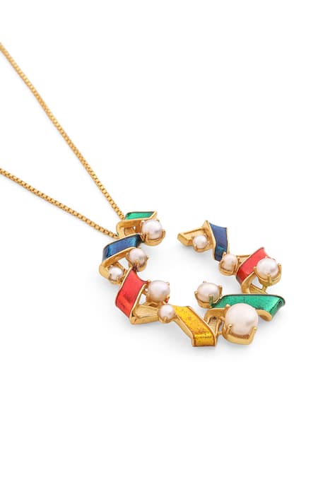 Kicky & Perky_Gold Plated Contemporary Moissanite Pendant Necklace _at_Aza_Fashions