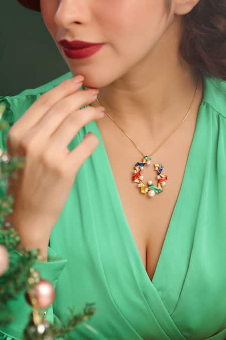 Buy Kicky & Perky Gold Plated Contemporary Moissanite Pendant Necklace Buy_Kicky & Perky_Gold Plated Contemporary Moissanite Pendant Necklace