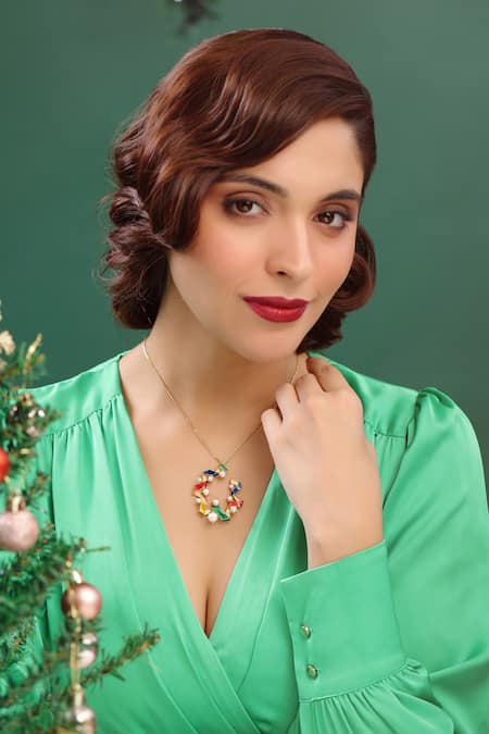 Kicky & Perky Gold Plated Contemporary Moissanite Pendant Necklace 