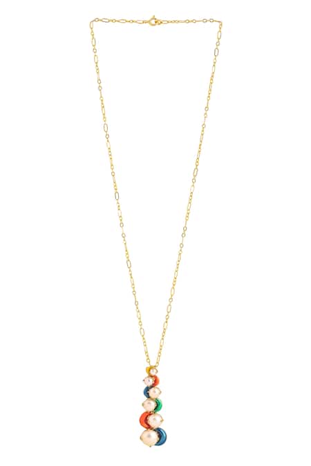 Kicky & Perky_Gold Plated Colorful Moissanite Polki Pendant Necklace _Online_at_Aza_Fashions