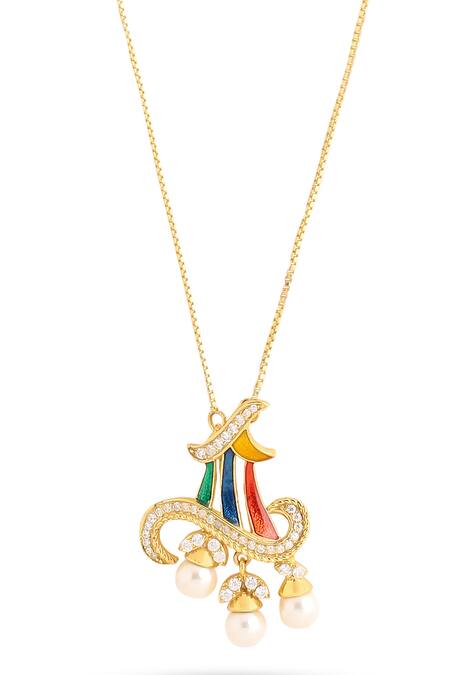 Buy_Kicky & Perky_Gold Plated Contemporary Moissanite Pendant Necklace _Online_at_Aza_Fashions