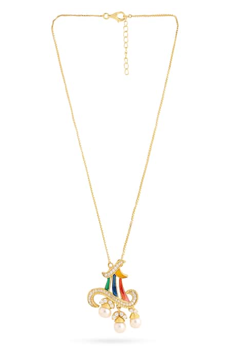 Kicky & Perky_Gold Plated Contemporary Moissanite Pendant Necklace _Online_at_Aza_Fashions