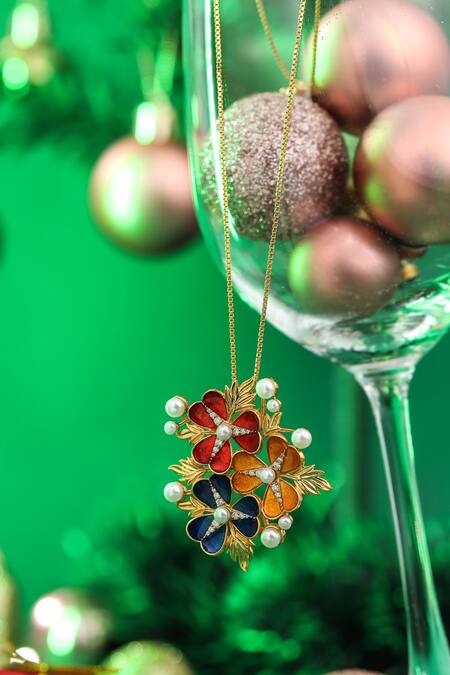 Shop Kicky & Perky Gold Plated Floral Moissanite Pendant Necklace Shop_Kicky & Perky_Gold Plated Floral Moissanite Pendant Necklace