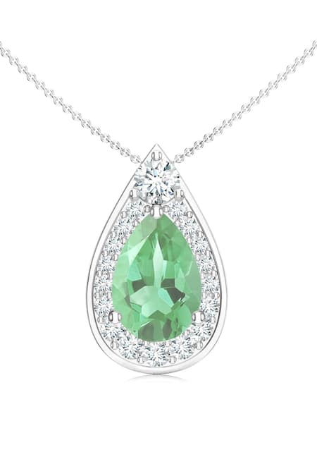 Shop Kicky & Perky Silver Plated Green Amethyst Sterling Pendant Necklace at Aza Fashions Shop_Kicky & Perky_Silver Plated Green Amethyst Sterling Pendant Necklace _at_Aza_Fashions