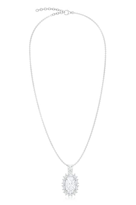Shop Kicky & Perky Silver Plated Moissanite Pendant Necklace at Aza Fashions Shop_Kicky & Perky_Silver Plated Moissanite Pendant Necklace _at_Aza_Fashions
