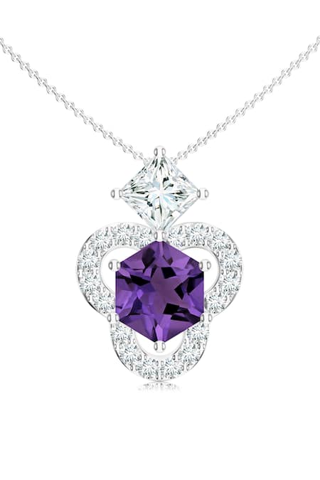 Shop Kicky & Perky Silver Plated Amethyst Moissanite Pendant Necklace at Aza Fashions Shop_Kicky & Perky_Silver Plated Amethyst Moissanite Pendant Necklace _at_Aza_Fashions
