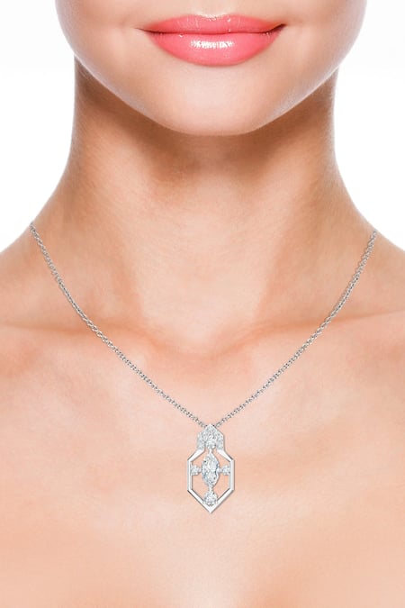 Kicky & Perky Silver Plated Contemporary Moissanite Pendant Necklace 