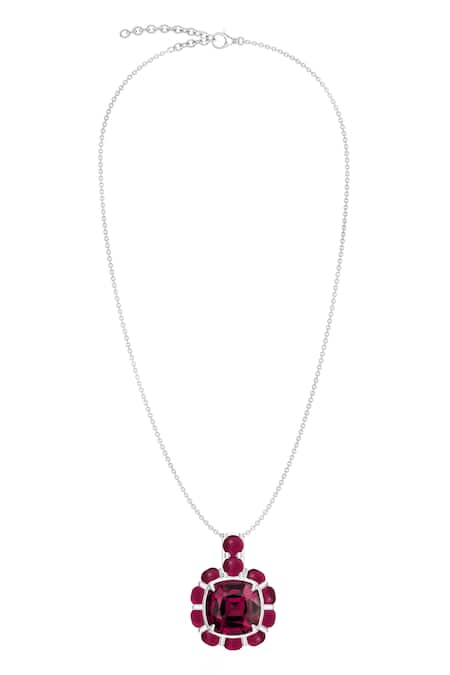 Shop_Kicky & Perky_Silver Plated Garnet Pendant Necklace _at_Aza_Fashions