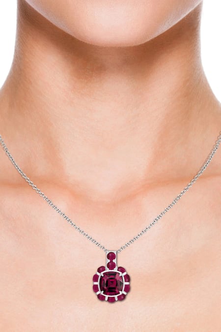 Kicky & Perky Silver Plated Garnet Pendant Necklace 