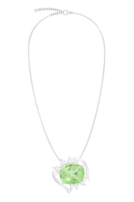 Shop Kicky & Perky Silver Plated Designer Green Amethyst Pendant Necklace at Aza Fashions Shop_Kicky & Perky_Silver Plated Designer Green Amethyst Pendant Necklace _at_Aza_Fashions