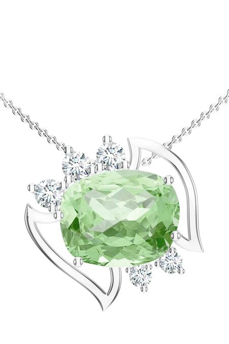 Kicky & Perky Silver Plated Designer Green Amethyst Pendant Necklace at Aza Fashions Kicky & Perky_Silver Plated Designer Green Amethyst Pendant Necklace _at_Aza_Fashions