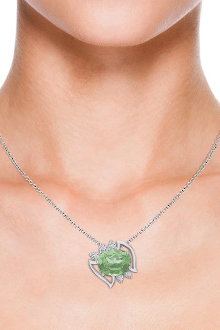 Kicky & Perky Silver Plated Designer Green Amethyst Pendant Necklace 