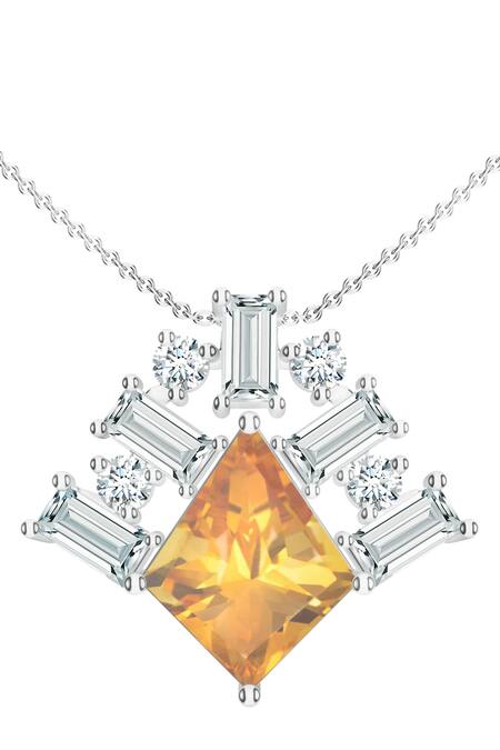 Kicky & Perky Gold Plated Contemporary Citrine Moissanite Pendant Necklace Online at Aza Fashions Kicky & Perky_Gold Plated Contemporary Citrine Moissanite Pendant Necklace _Online_at_Aza_Fashions