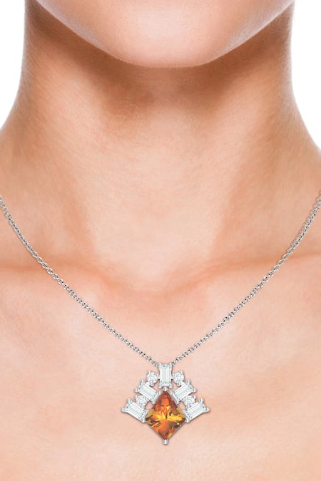 Kicky & Perky Gold Plated Contemporary Citrine Moissanite Pendant Necklace 