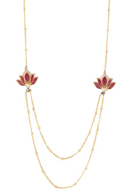 Buy Kicky & Perky Gold Plated Moissanite Lotus Pendant Necklace Online at Aza Fashions Buy_Kicky & Perky_Gold Plated Moissanite Lotus Pendant Necklace _Online_at_Aza_Fashions