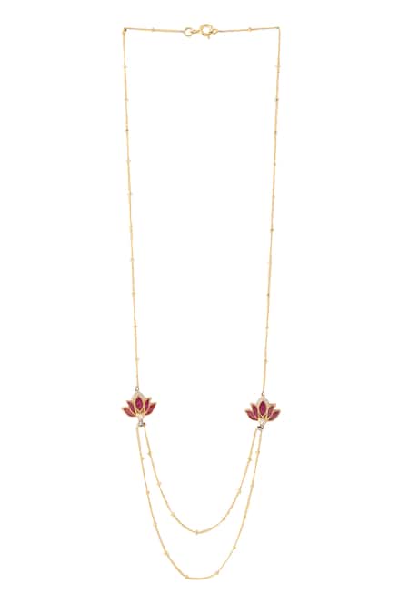 Shop_Kicky & Perky_Gold Plated Moissanite Lotus Pendant Necklace _at_Aza_Fashions