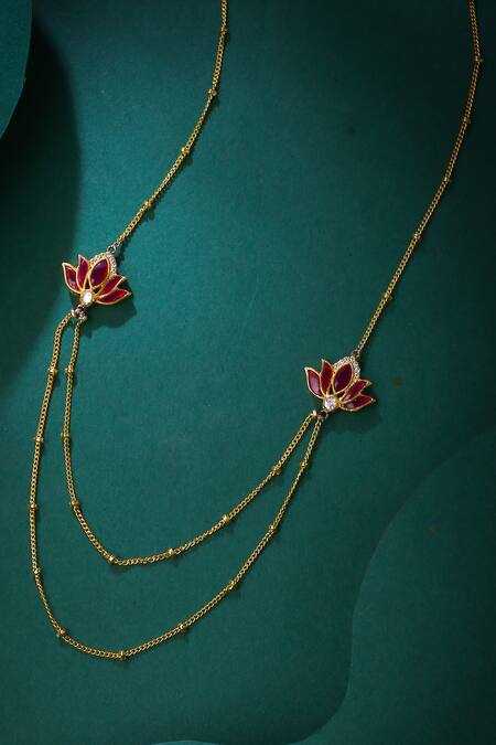 Kicky & Perky_Gold Plated Moissanite Lotus Pendant Necklace _at_Aza_Fashions