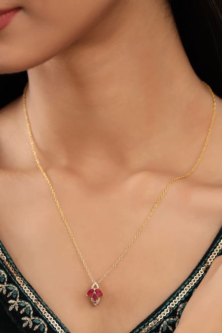 Kicky & Perky Red Gold Moissanite Ruby Pendant Necklace 
