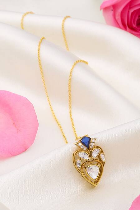 Kicky & Perky_Gold Plated Moissanite Heart Pendant Necklace _at_Aza_Fashions