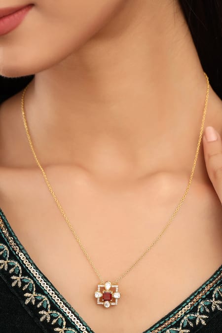 Kicky & Perky Garnet & Moissanite Pendant Necklace 