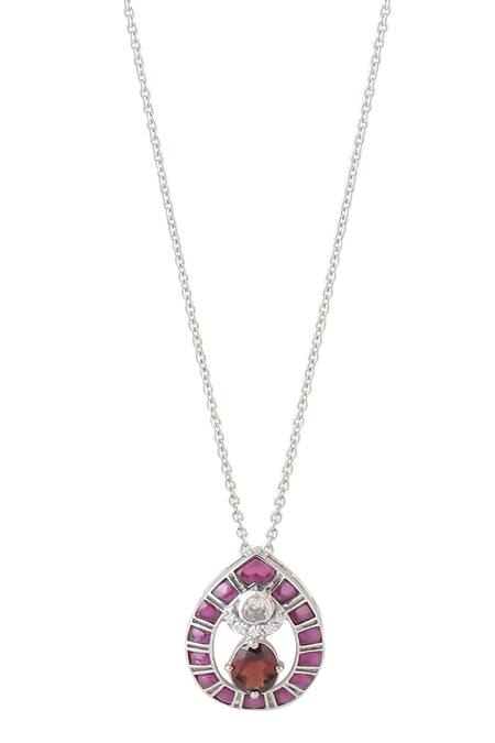 Shop Kicky & Perky Silver Plated Garnet And Moissanite Pendant Necklace Online at Aza Fashions Shop_Kicky & Perky_Silver Plated Garnet And Moissanite Pendant Necklace _Online_at_Aza_Fashions