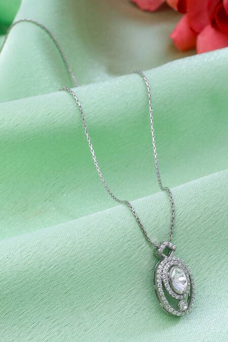 Shop_Kicky & Perky_Silver Plated Moissanite Sterling Pendant Necklace 
