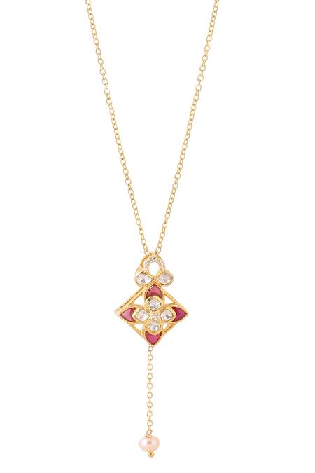 Shop_Kicky & Perky_Gold Plated Moissanite Pendant Necklace _Online_at_Aza_Fashions
