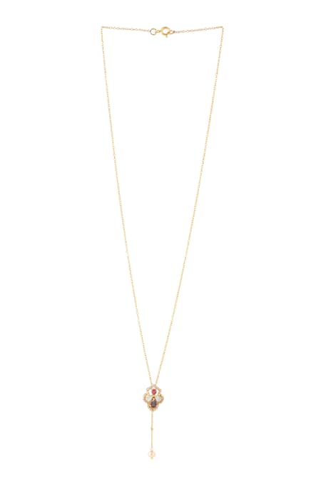 Kicky & Perky_Gold Plated Moissanite Lolite Pendant Necklace _Online_at_Aza_Fashions
