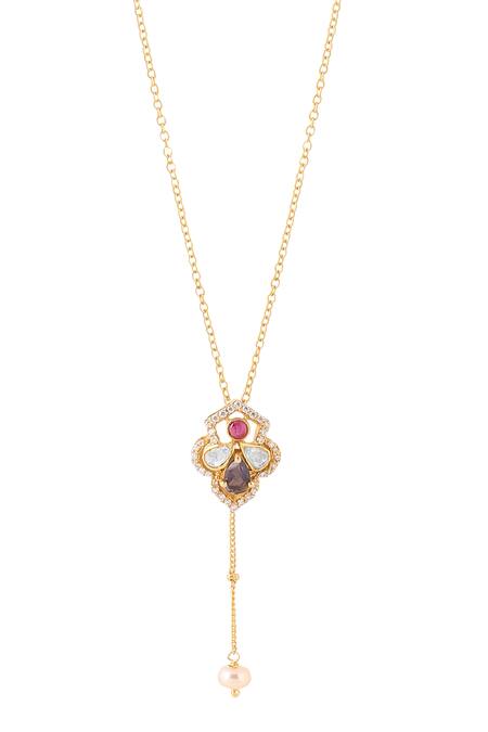 Buy_Kicky & Perky_Gold Plated Moissanite Lolite Pendant Necklace _Online_at_Aza_Fashions