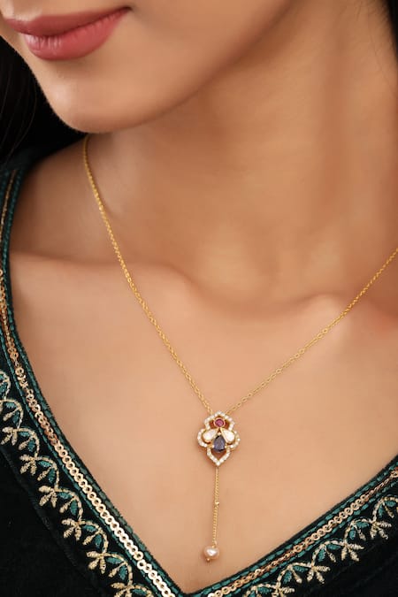 Kicky & Perky Gold Plated Moissanite Lolite Pendant Necklace 