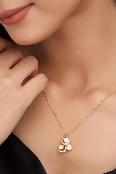 Kicky & Perky Gold Plated Moissanite Polki Pendant Necklace 