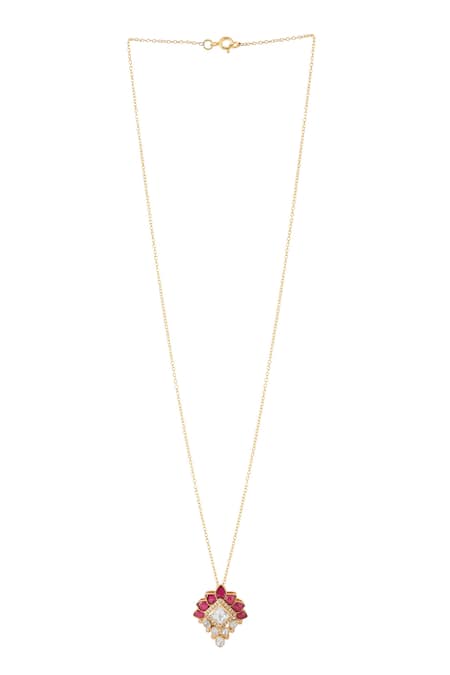 Kicky & Perky_Gold Plated Moissanite Pendant Necklace _Online_at_Aza_Fashions