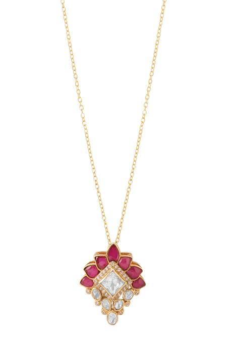Shop Kicky & Perky Gold Plated Moissanite Pendant Necklace Online at Aza Fashions Shop_Kicky & Perky_Gold Plated Moissanite Pendant Necklace _Online_at_Aza_Fashions