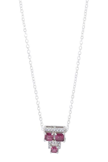 Shop Kicky & Perky Silver Plated Contemporary Garnet Moissanite Pendant Necklace Online at Aza Fashions Shop_Kicky & Perky_Silver Plated Contemporary Garnet Moissanite Pendant Necklace _Online_at_Aza_Fashions