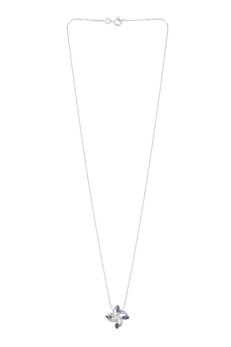 Kicky & Perky_Silver Plated Contemporary Lolite Moissanite Pendant Necklace _Online_at_Aza_Fashions