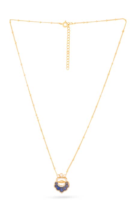 Shop_Kicky & Perky_Gold Plated Designer Moissanite Pendant Necklace _at_Aza_Fashions